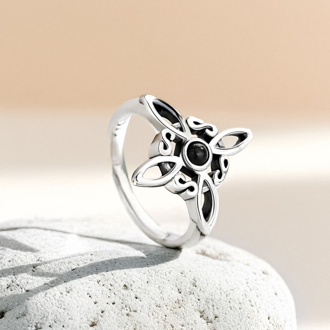 Bague Ajustable "Énergie Mystique" - Noeud de Sorcière & Obsidienne