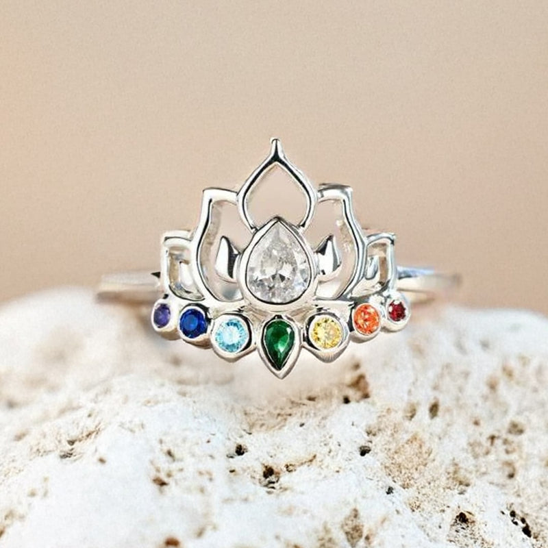 Bague Ajustable "Lotus Cristallin" - - L'Arbre des Chakras