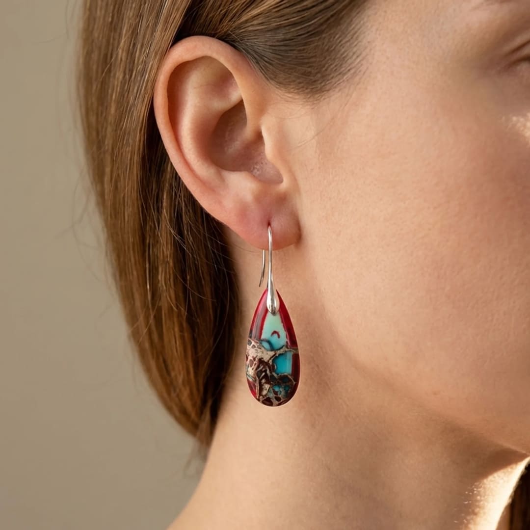Boucles d'Oreilles Larmes en Jaspe - - L'Arbre des Chakras