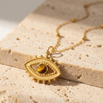 Collier Mauvais Oeil "Protection & Confiance" en Oeil de Tigre - - L'Arbre des Chakras