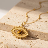 Collier Mauvais Oeil "Protection & Confiance" en Oeil de Tigre - - L'Arbre des Chakras