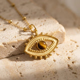 Collier Mauvais Oeil "Protection & Confiance" en Oeil de Tigre - - L'Arbre des Chakras