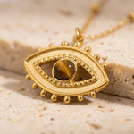 Collier Mauvais Oeil "Protection & Confiance" en Oeil de Tigre - - L'Arbre des Chakras