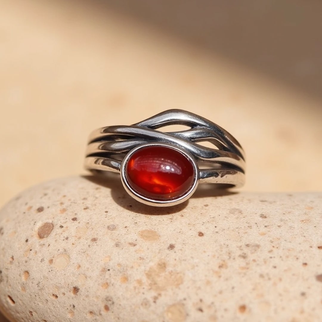 Bague Ajustable "Prema" en Grenat & Argent - - L'Arbre des Chakras