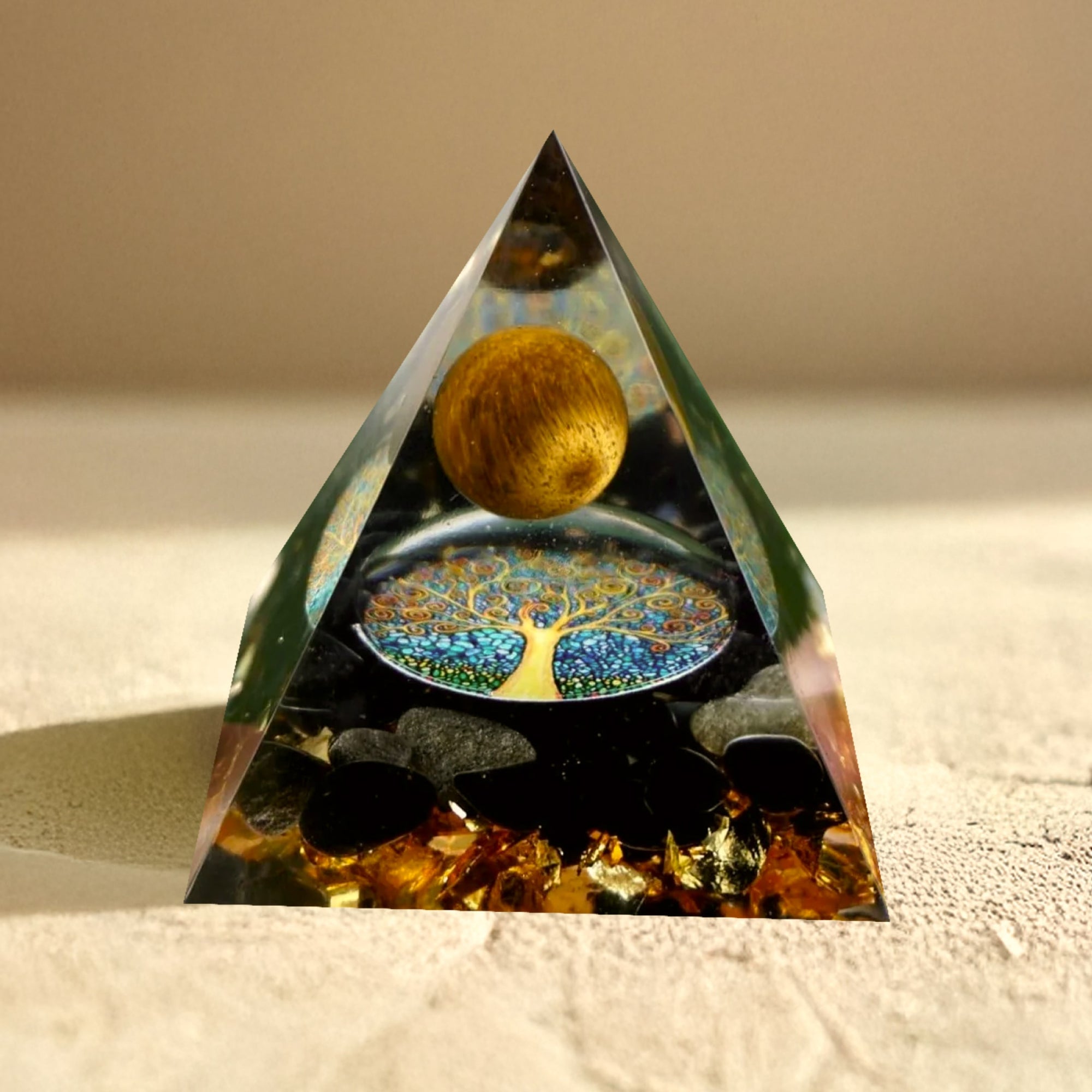Orgonite "Arbre de Vie Renaissant" en Oeil de Tigre & Obsidienne