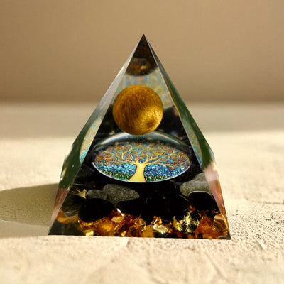 Orgonite "Arbre de Vie Renaissant" en Oeil de Tigre & Obsidienne - - L'Arbre des Chakras
