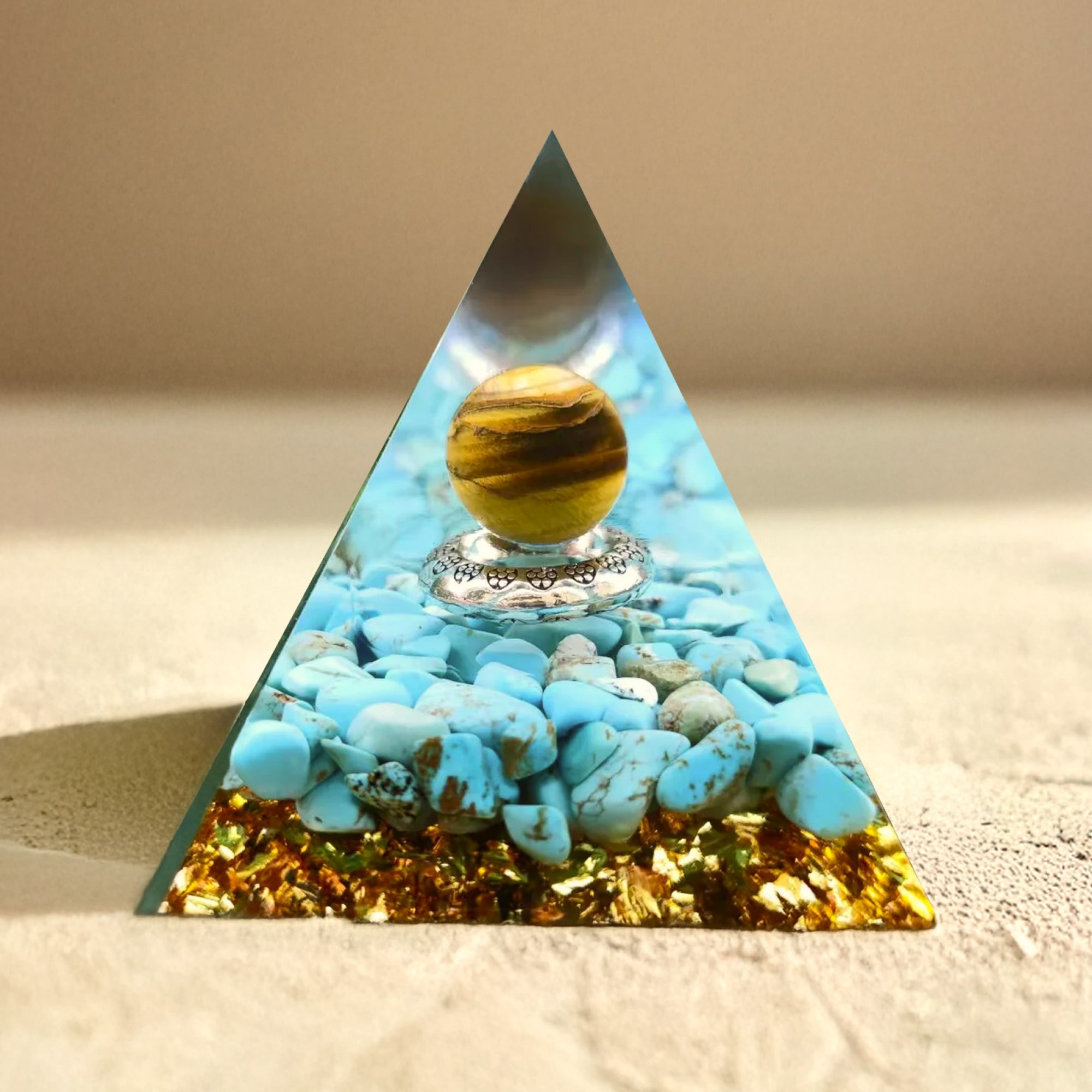 Orgonite "Soleil Magique" en Turquoise & Oeil de Tigre
