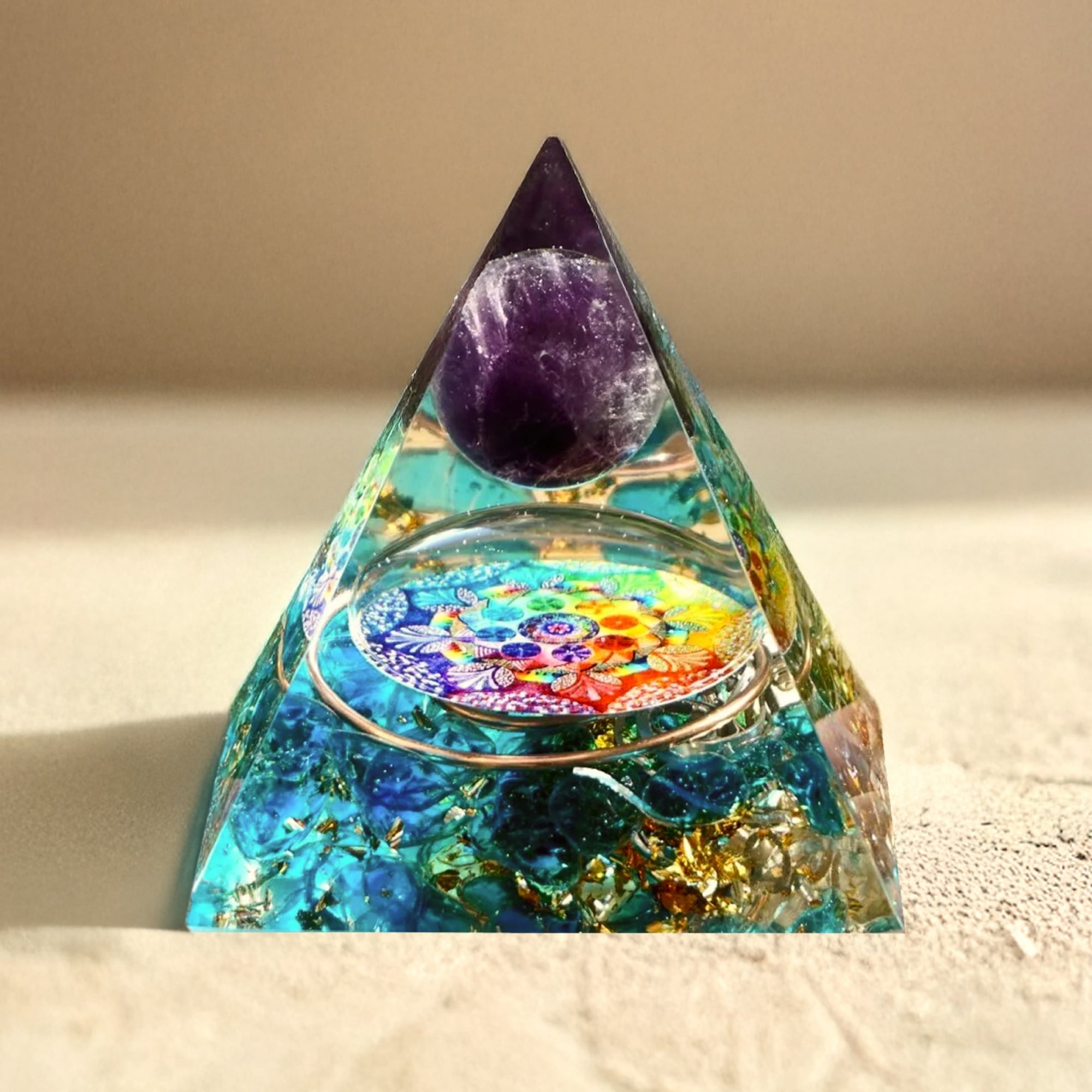 Orgonite "Abondance & Protection" en Améthyste & Quartz Bleu