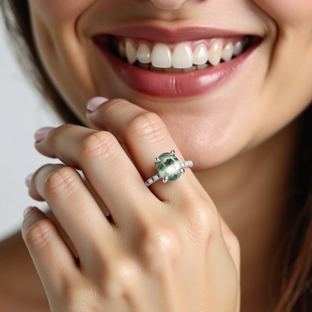Bague "Gaïa" en Agate Mousse & Argent