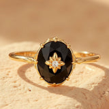 Bague Ajustable "Charme Nocturne" en Agate Noire - - L'Arbre des Chakras