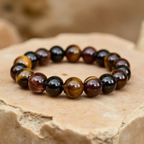 Bracelet "Réussite & Protection" en Oeil de Tigre, Grenat, Tourmaline & Quartz Fumé - 17cm - L'Arbre des Chakras