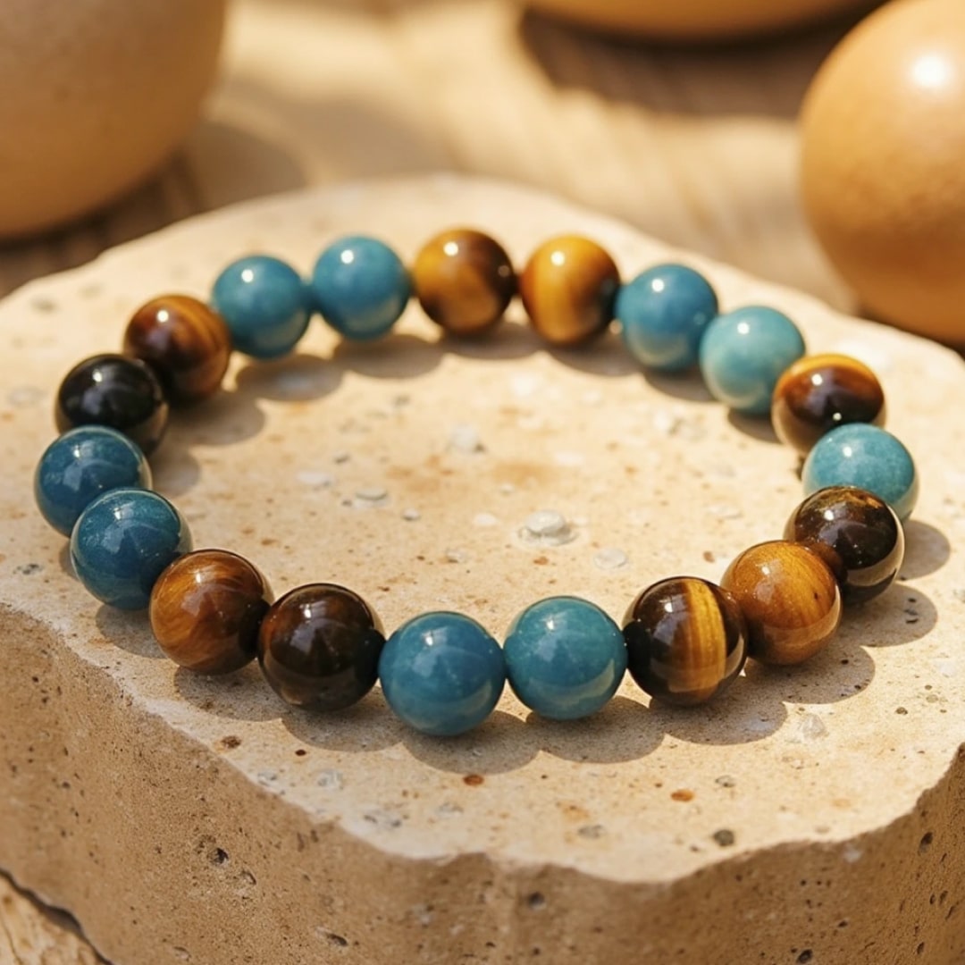 Bracelet "Harmonie Intérieure" en Apatite & Oeil de Tigre