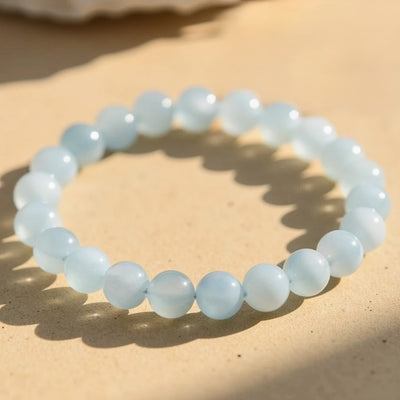 Bracelet "Bonheur" en Aigue-Marine - 6mm / 17cm - L'Arbre des Chakras