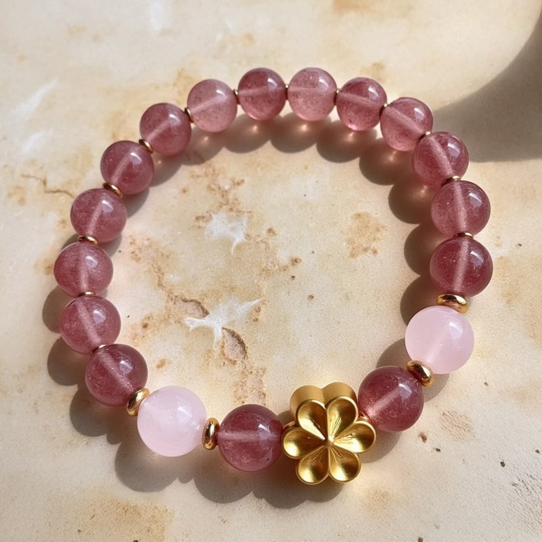 Bracelet "Fleur de Tendresse" en Quartz Rose & Quartz Fraise