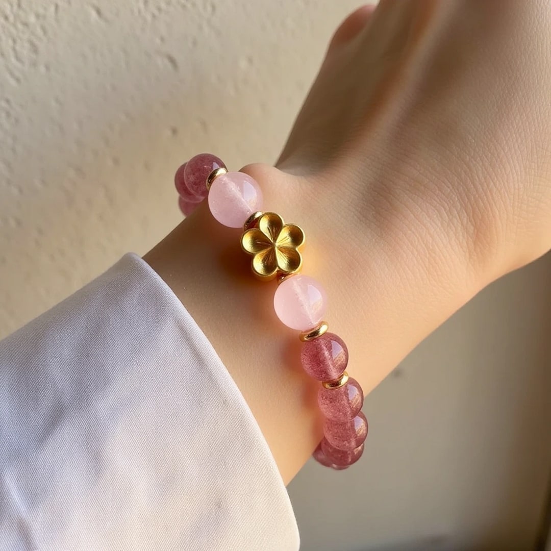 Bracelet "Fleur de Tendresse" en Quartz Rose & Quartz Fraise