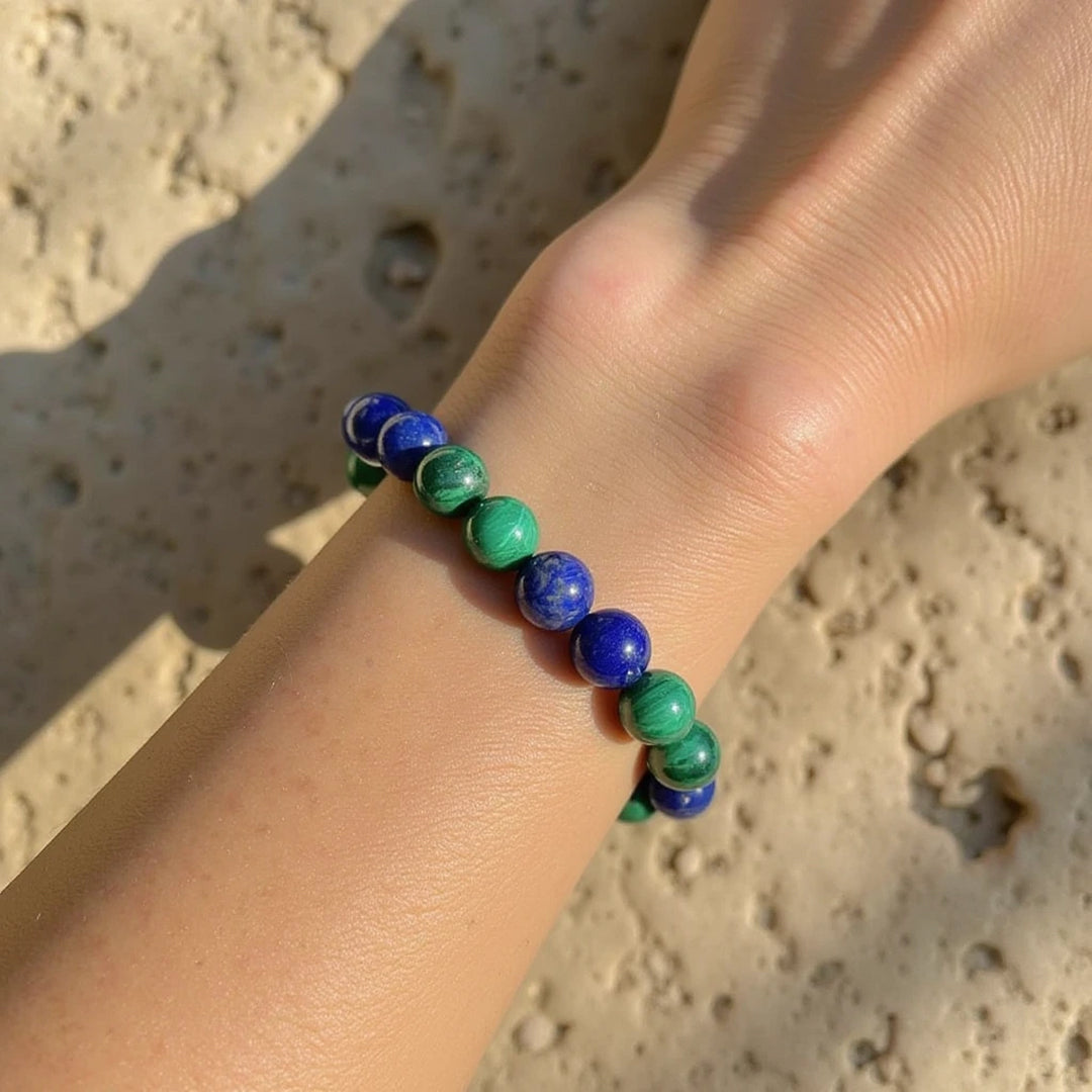 Bracelet "Bien-Être Émotionnel" en Lapis Lazuli & Malachite - - L'Arbre des Chakras