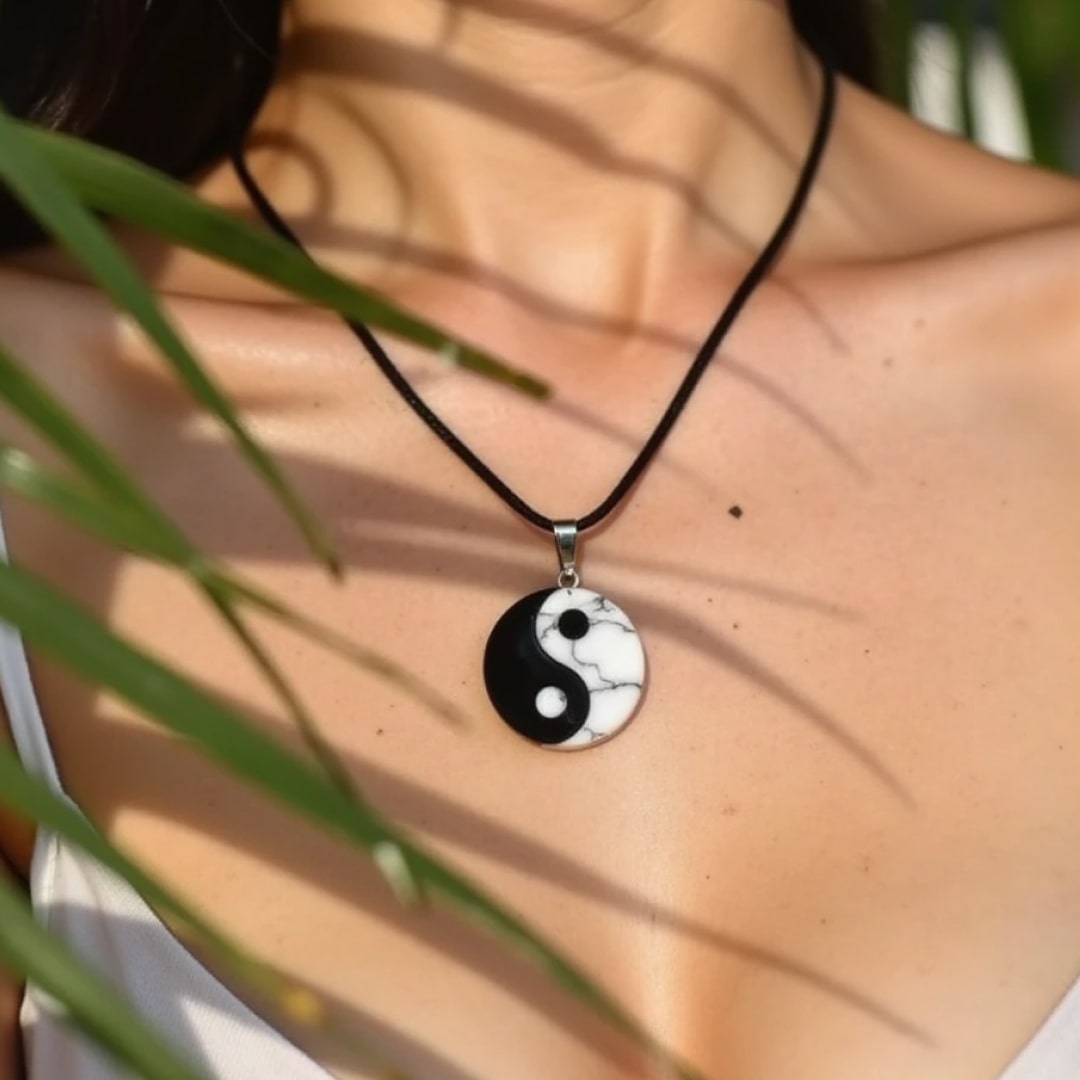 Pendentif "Yin-Yang" en Howlite & Obsidienne Noire