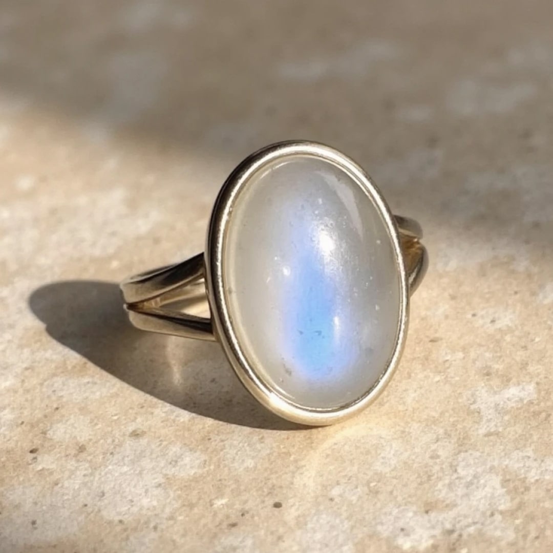 Bague Ajustable "Douceur Astrale" en Pierre de Lune - - L'Arbre des Chakras