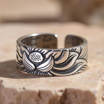 Anneau Ajustable "Fleur de Lotus" en Argent - - L'Arbre des Chakras
