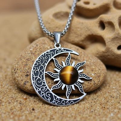 Pendentif "Équilibre Cosmique Lune-Soleil" en Oeil de Tigre - - L'Arbre des Chakras