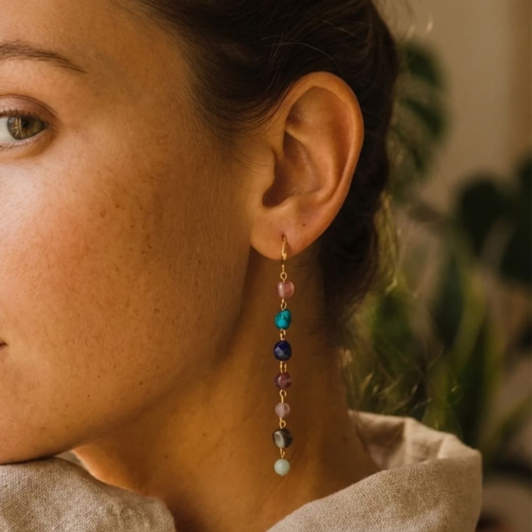 Boucles d'Oreilles "Cascade Bien-Être des 7 Chakras" - - L'Arbre des Chakras