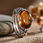 Bague Ajustable "Éclat Solaire" en Ambre - - L'Arbre des Chakras