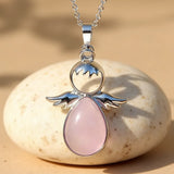 Pendentif Petit Ange et sa Pierre Naturelle - Quartz Rose - L'Arbre des Chakras