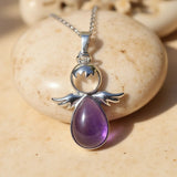 Pendentif Petit Ange et sa Pierre Naturelle - Améthyste - L'Arbre des Chakras