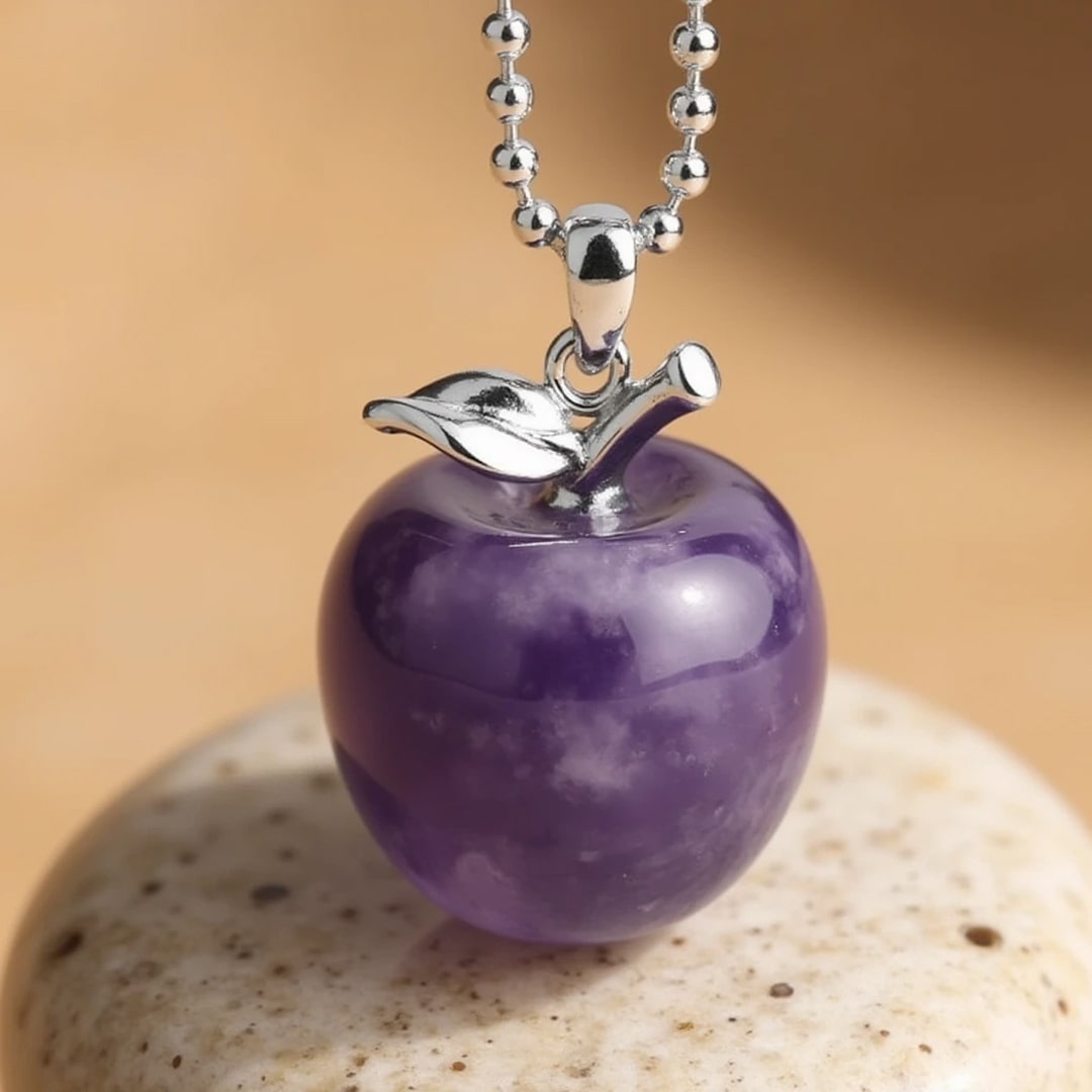 Pendentif "Pomme" en Pierre Naturelle - Améthyste - L'Arbre des Chakras