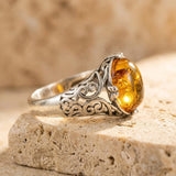 Bague Ajustable "Éclat Solaire" en Ambre - - L'Arbre des Chakras