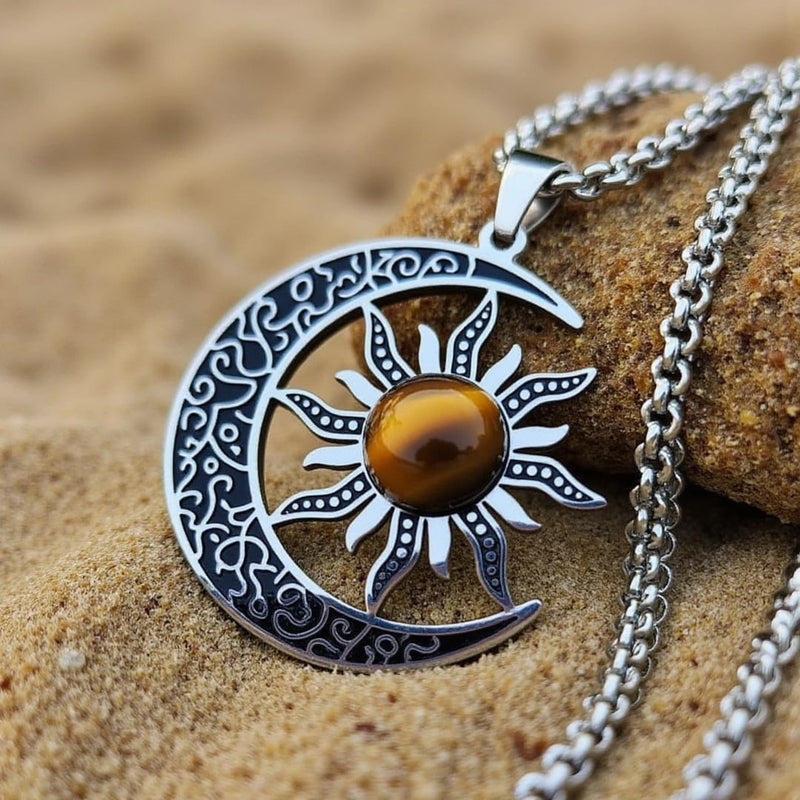 Pendentif "Équilibre Cosmique Lune-Soleil" en Oeil de Tigre - - L'Arbre des Chakras
