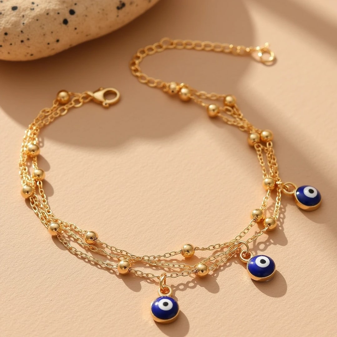 Bracelet de Cheville Oeil Bleu - Or - L'Arbre des Chakras