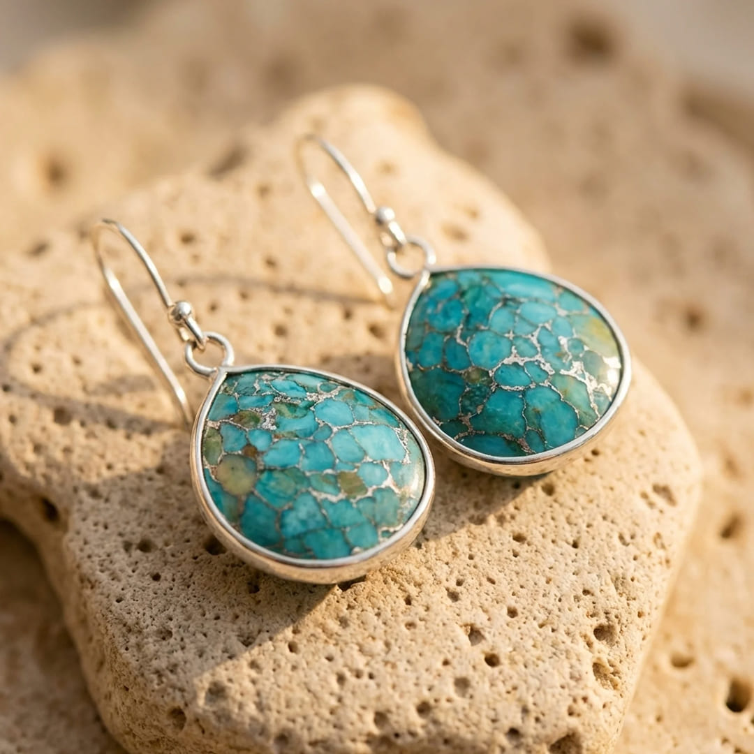 Boucles d'Oreilles en Turquoise - Argent - L'Arbre des Chakras