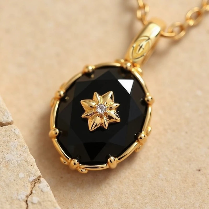 Pendentif "Mystère Nocturne" en Agate Noire - - L'Arbre des Chakras