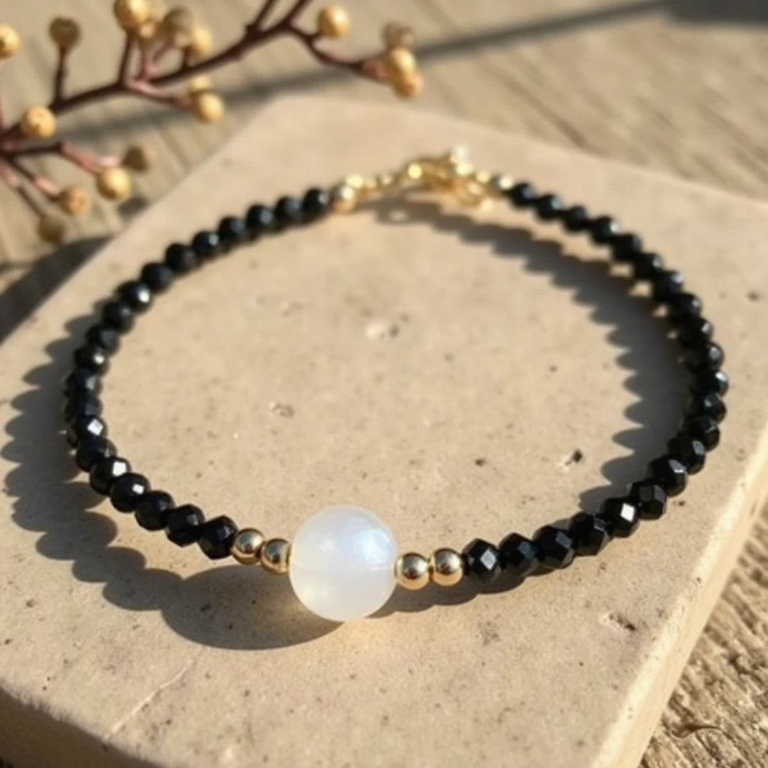 Bracelet "Ancrage & Lumière" en Spinelle & Péristérite (Labradorite Blanche)