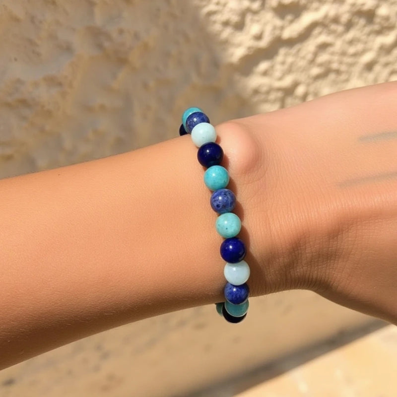 Bracelet "Océan" en Amazonite, Lapis Lazuli, Aigue-Marine & Apatite - - L'Arbre des Chakras