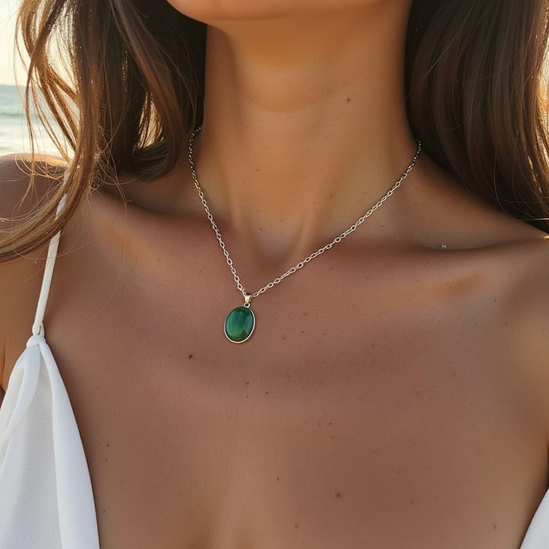 Pendentif "Guérison" en Malachite & Argent - - L'Arbre des Chakras