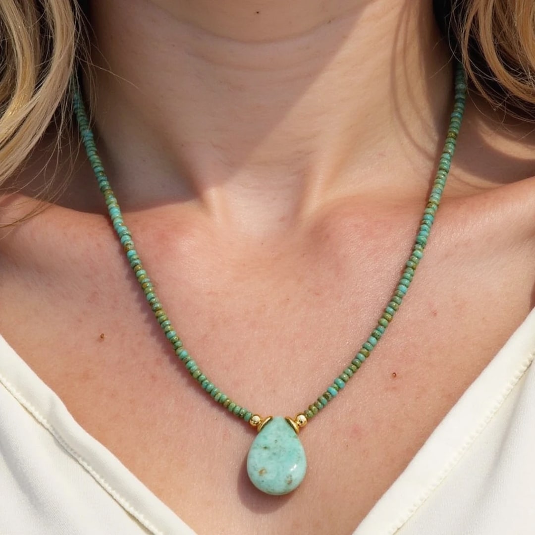 Collier Goutte en Amazonite & Perles de Jaspe