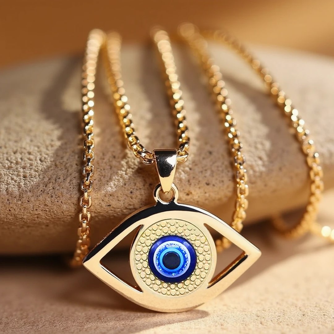 Pendentif Oeil Bleu - Protection du Mauvais Oeil - Or - L'Arbre des Chakras