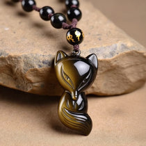 Pendentif "Renard Sage" en Obsidienne Dorée - Perles - L'Arbre des Chakras