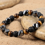 Bracelet Triple Protection en Pierre de Lave, Oeil de Tigre & Hématite - - L'Arbre des Chakras