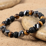 Bracelet Triple Protection en Pierre de Lave, Oeil de Tigre & Hématite - - L'Arbre des Chakras