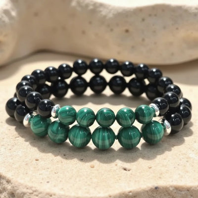 Bracelet "Équilibre Énergétique" en Malachite & Tourmaline Noire - - L'Arbre des Chakras