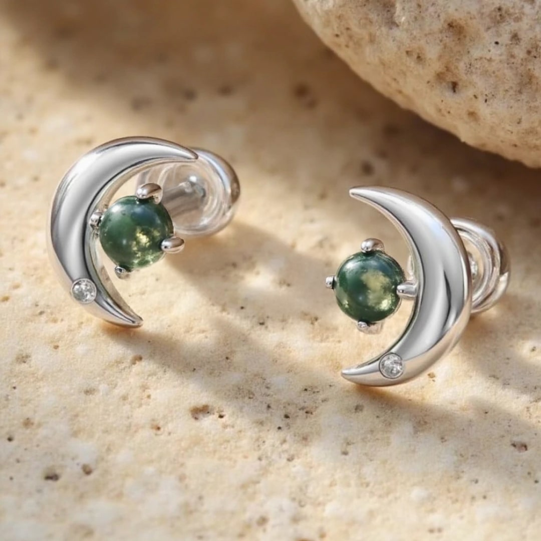 Boucles d'Oreilles "Éveil Lunaire" en Agate Mousse & Argent