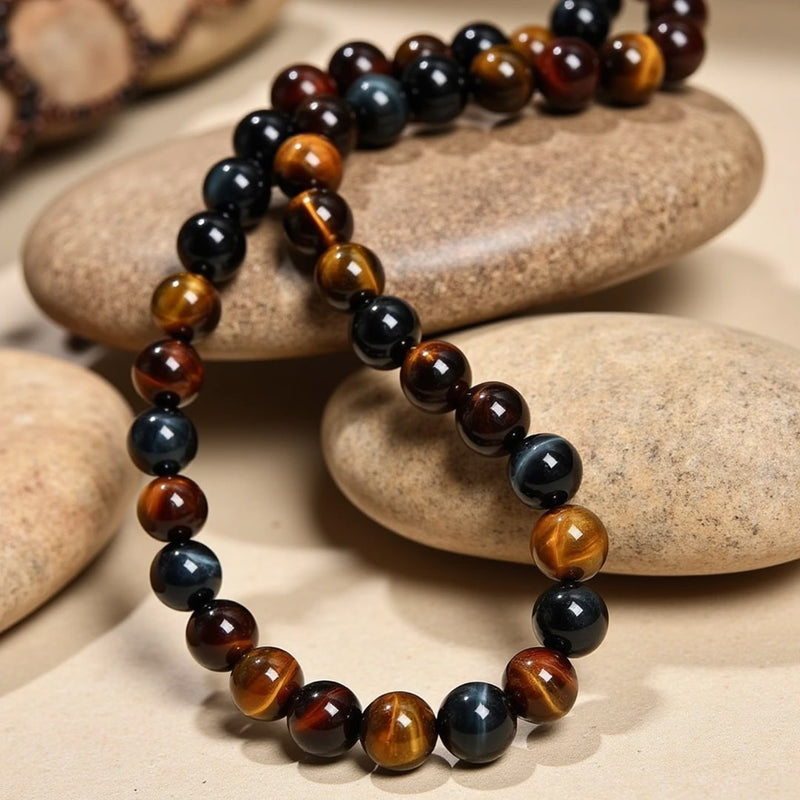 Collier "Oeil Multiple" en Oeil de Tigre, Oeil de Faucon & Oeil de Taureau - - L'Arbre des Chakras
