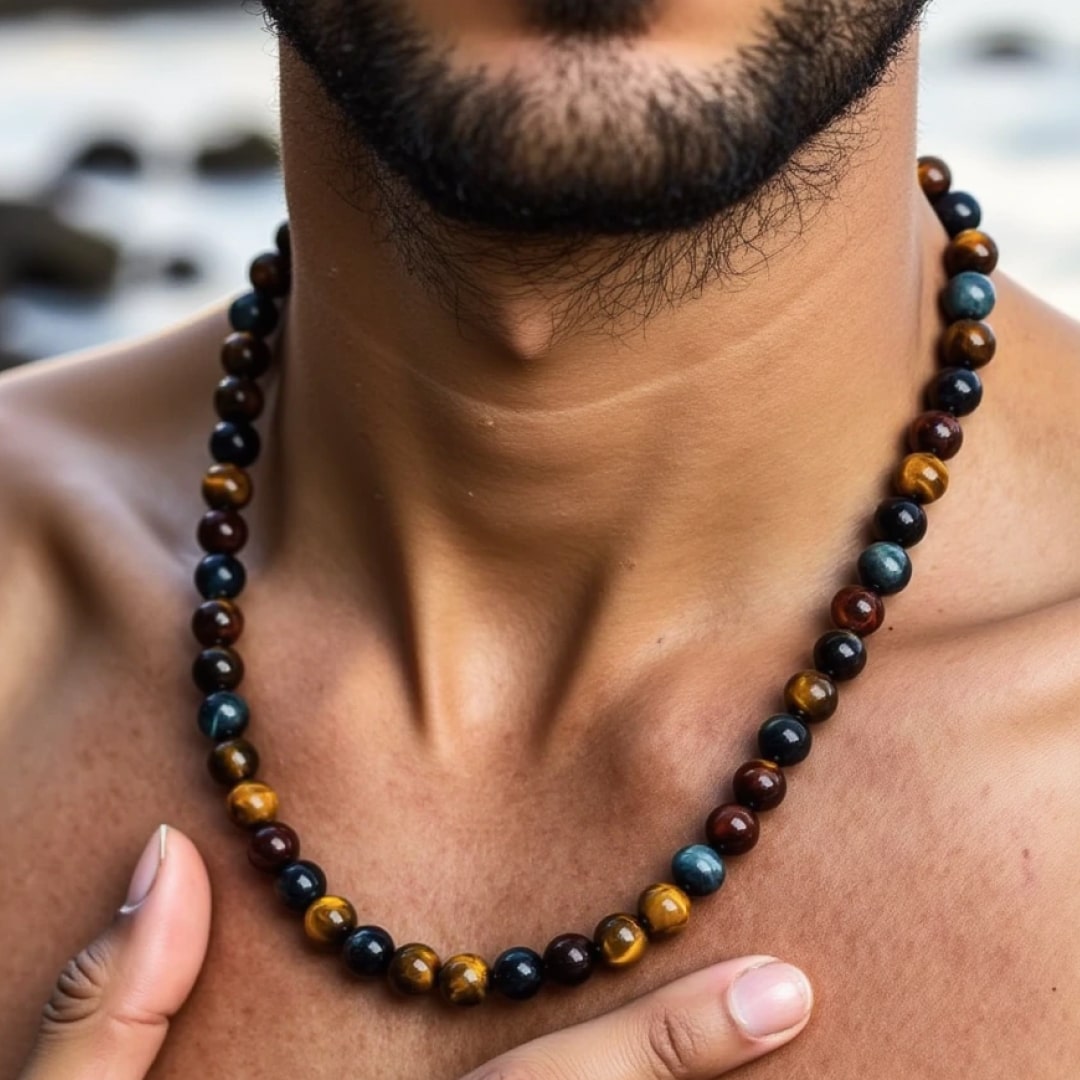 Collier "Oeil Multiple" en Oeil de Tigre, Oeil de Faucon & Oeil de Taureau