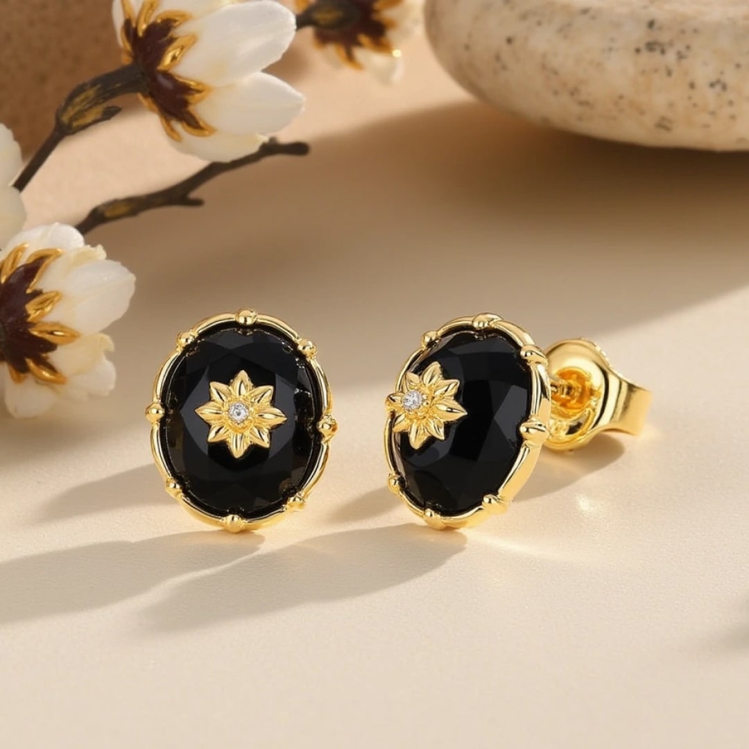 Boucles d'Oreilles "Élégance Nocturne" en Agate Noire & Or