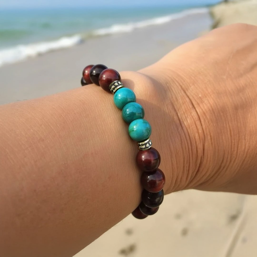 Bracelet "Équilibre Intérieur" en Oeil de Taureau & Chrysocolle