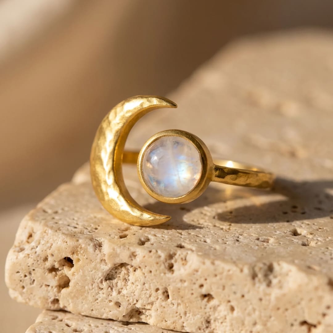 Bague "Croissant Lunaire" en Pierre de Lune - - L'Arbre des Chakras