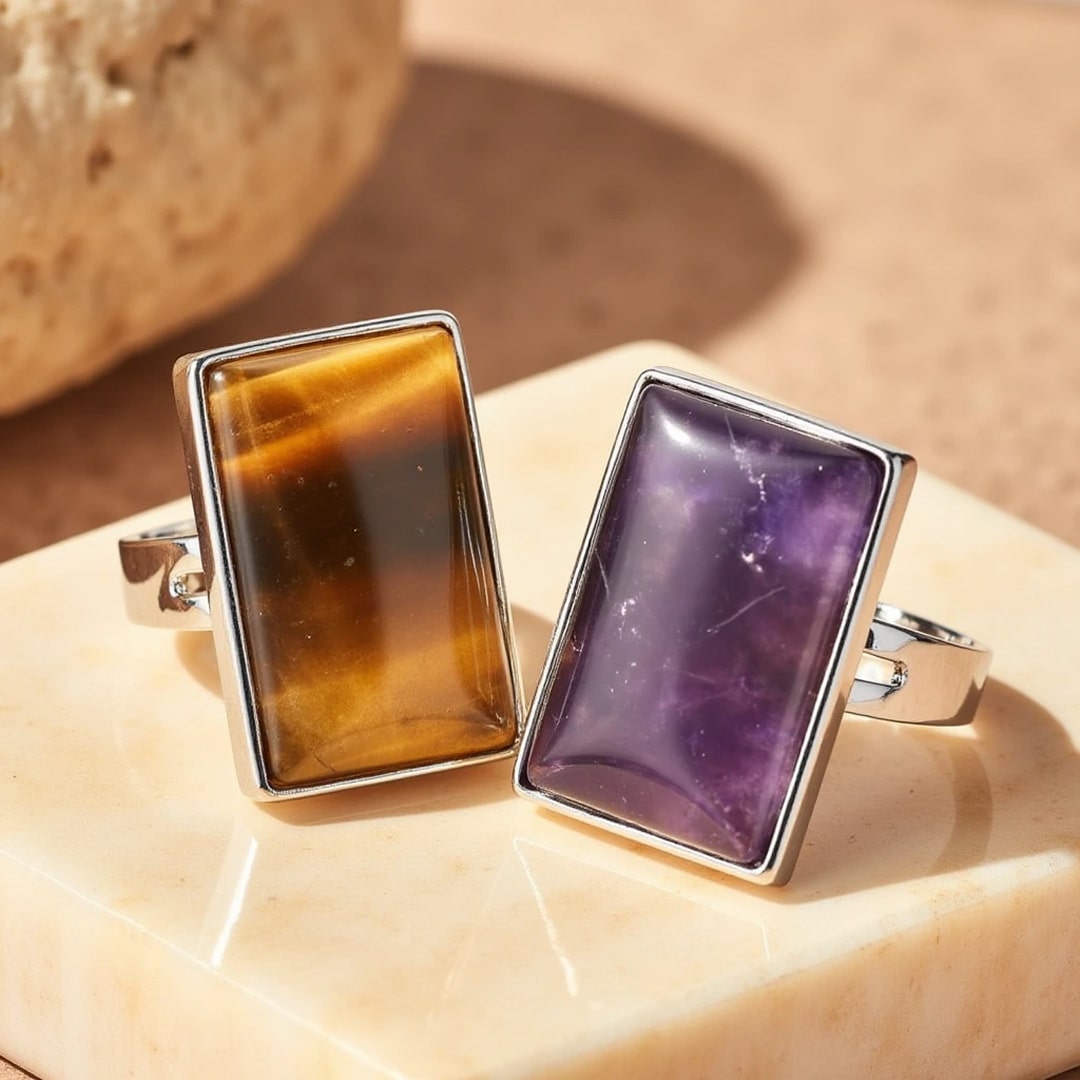 Bague Rectangle Ajustable en Pierre Naturelle